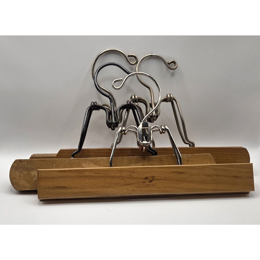 Lot of 4 VTG Wooden Pant Hangers 3 Setwell 1 Unbranded Made in the USA